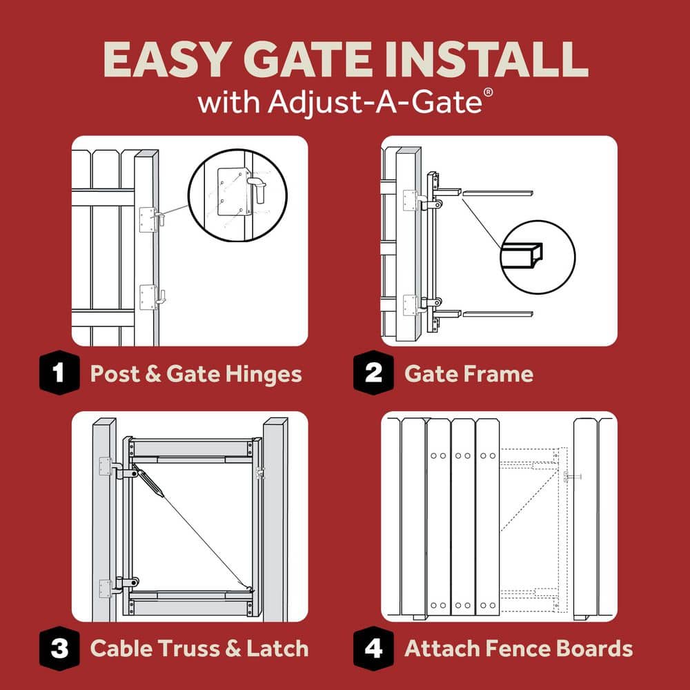 Adjustable Black Steel Anti-Sag Fence Gate Kit