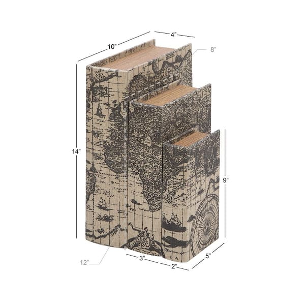 ブックボックス 3点セット 小物入れ 世界地図 アンティーク AN-86832 Litton Lane Rectangle Wood Faux Book Box with World Map Cover (Set