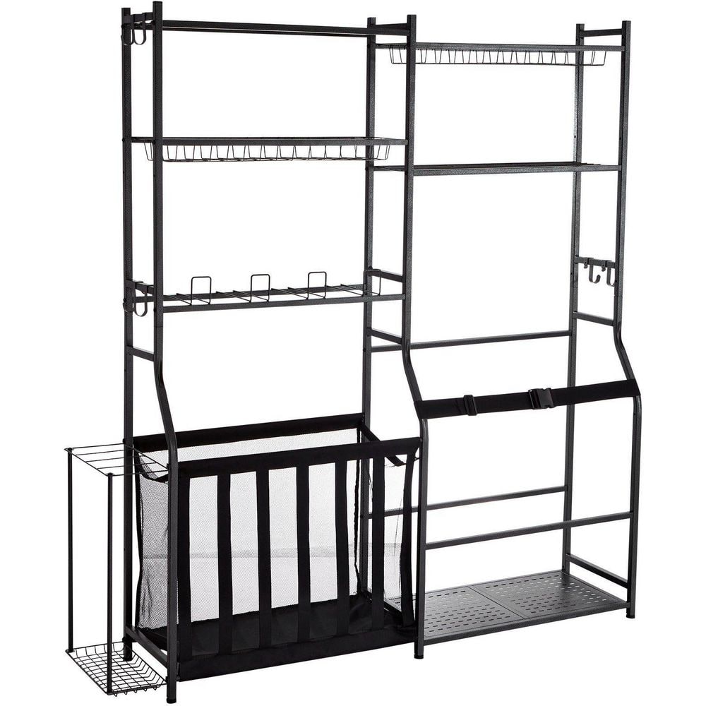 2-Golf Bag Storage Garage Organizer Stand Holder, Sports Gear and Toys Storage Shelves with Baskets and Hooks, Black price history on PriceWatchPro