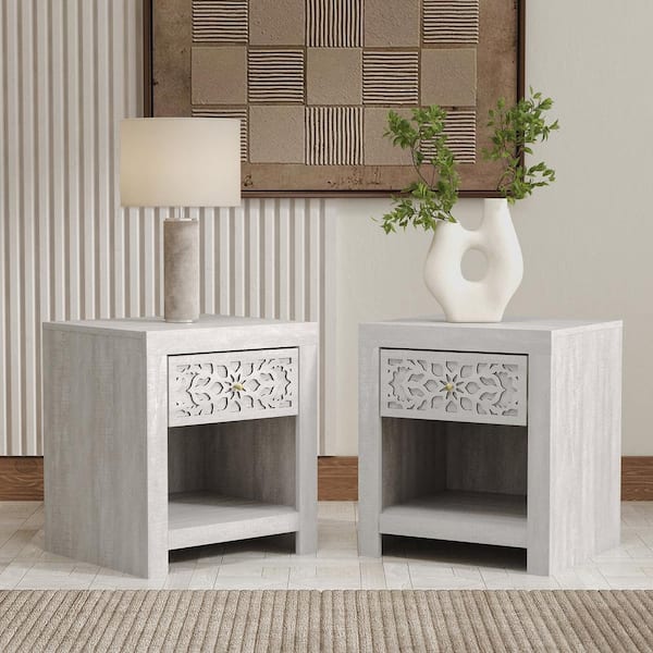 GALANO Avaro 1 Drawer Dusty Gray Oak Nightstand (20.3 in. H x 17.8 in. W x 16.1 in. D) (Set of 2)
