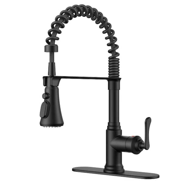 androme Single Handle Pull Down Sprayer Kitchen Faucet with Deck Plate in Matte Black