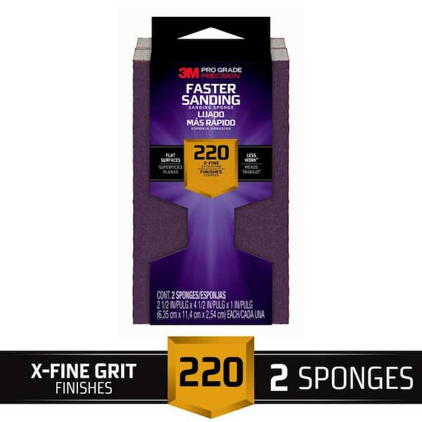 3M Pro Grade Precision 2-1/2 in. x 4-1/2 in. x 1 in. 220-Grit Extra Fine Block Sanding Sponge (2-Pack)