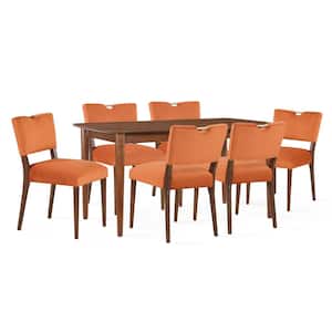 Bonito 59-in. Rectangular 7-Piece Dining Set in Walnut Finish with Burnt Orange Velvet Upholstery