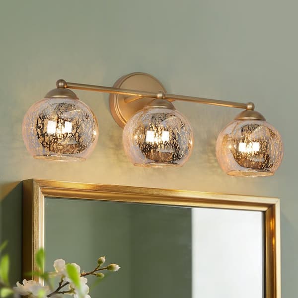 Zevni 21 in. 3-Light Modern Gold Bathroom Vanity Light, Globe