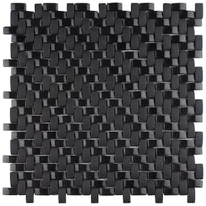 Expressions Weave Black 12-1/4 in. x 12-1/4 in. Glass Mosaic Tile (1.06 sq. ft./Each)