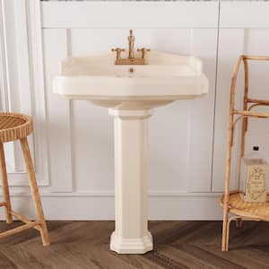 Dynasty 23 1/16 in. W Bone Vitreous China Rectangular Pedestal Combo Bathroom Sink with 4 in. Centerset Faucet Holes