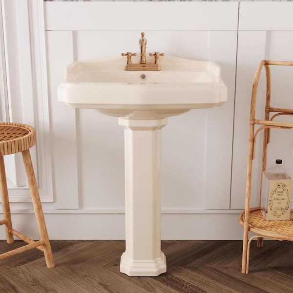 DEERVALLEY 23 in. W x 19 in. D Rectangular Vitreous China Bathroom Pedestal Sink in Bone with 4 in. Centerset Faucet Holes