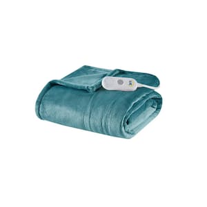 Plush Heated Teal Plush Electric Throw Blanket