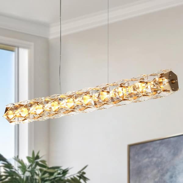 LNC Viniculture 1-Light Dimmable Integrated LED Plating Brass Crystal Chandelier for Dining Room
