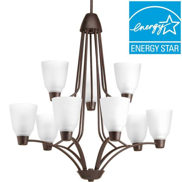 Progress Lighting Asset Collection 9-Light Antique Bronze Chandelier with Etched Glass Shade