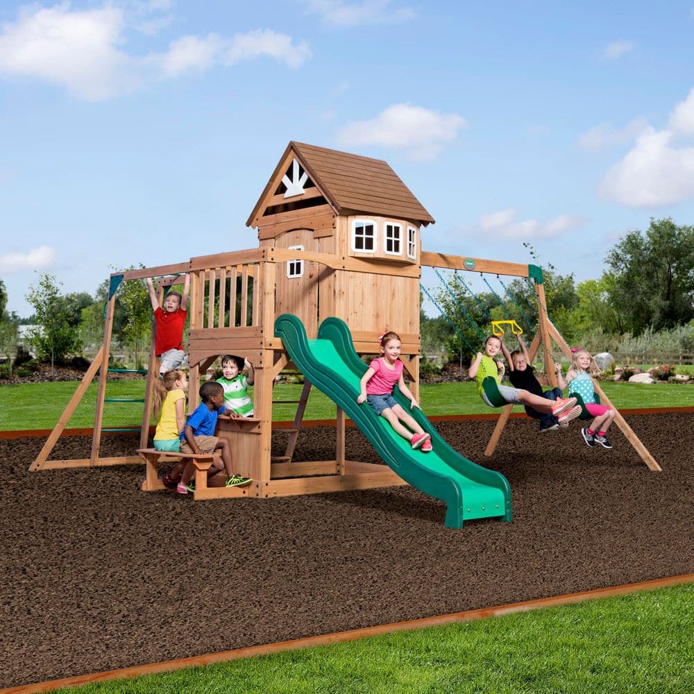 Montpelier Cedar Wood Swing Set with Slide and Monkey Bars