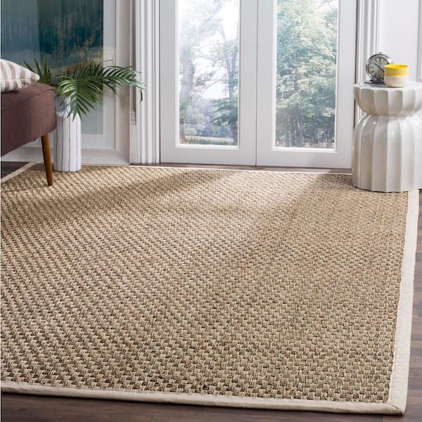 Natural Fiber Beige/Ivory 8 ft. x 8 ft. Square Border Area Rug