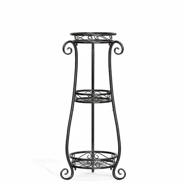 3-Tier Black Metal Plant Stand for Multiple Large Planters Indoor Outdoor (14 in. H x 34 in. W)