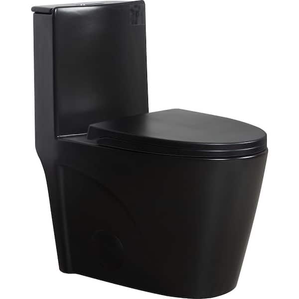 Black 12 in. 1-Piece 1.1/1.60 GPF Dual-Flush Water-Saving Elongated Comfort Height Floor Mounted Toilet