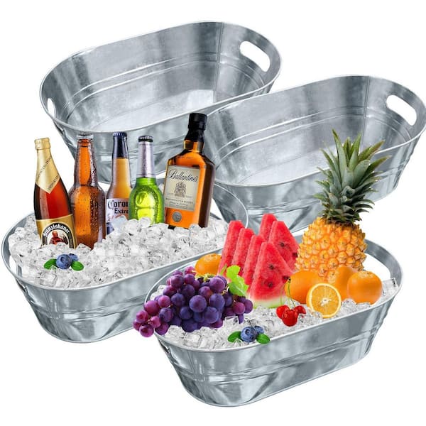 4-Piece 4 Gallon Galvanized Tub Champagne Bucket with Carry, Beer Drink Storage for Parties and Cocktail Bar
