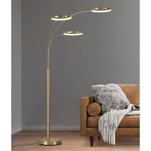 Angels 80 in. H Brass Finish Floor Lamp 3-Ring Dimmable LED Lights Arched