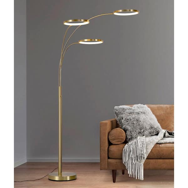 Angels 80 in. H Brass Finish Floor Lamp 3-Ring Dimmable LED Lights Arched