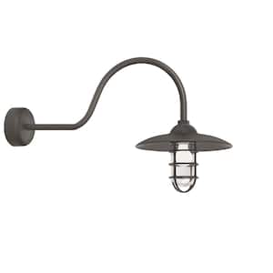 Retro Industrial 30 in. Arm 1-Light Textured Bronze Clear Glass Lens Outdoor Wall Mount Sconce