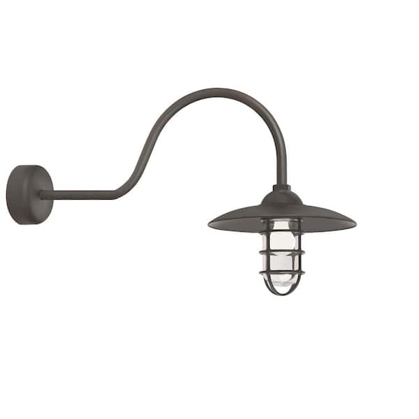 Troy RLM Retro Industrial 30 in. Arm 1-Light Textured Bronze Clear Glass Lens Outdoor Wall Mount Sconce