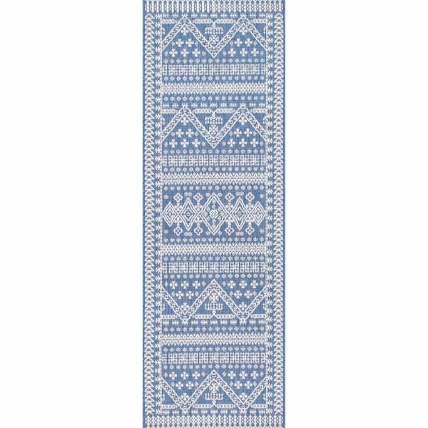 nuLOOM Kandace Blue 2 ft. x 10 ft. Indoor/Outdoor Runner Patio Rug