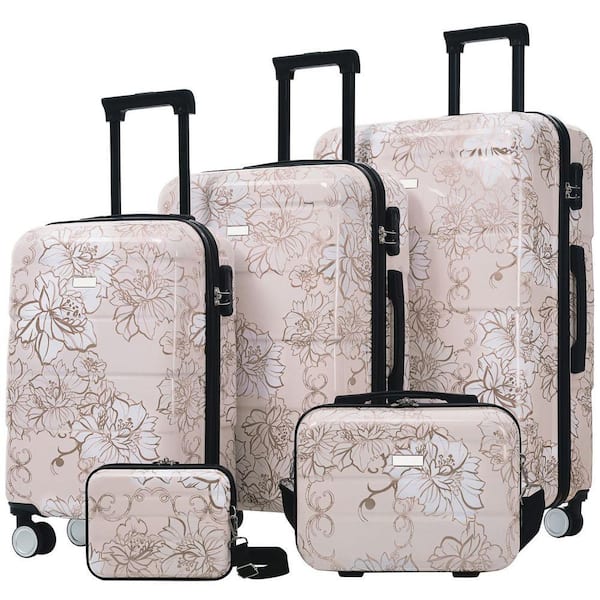 INNOBULE 5 Pieces Luggage Set Pink Flower Polycarbonate Hardside w