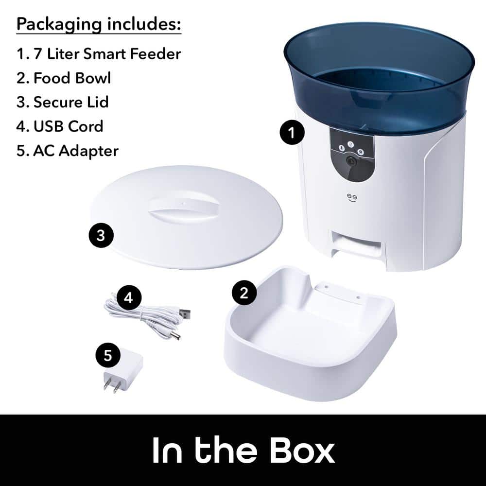 Geeni 7L White Smart Pet Feeder with Camera and Voice Control