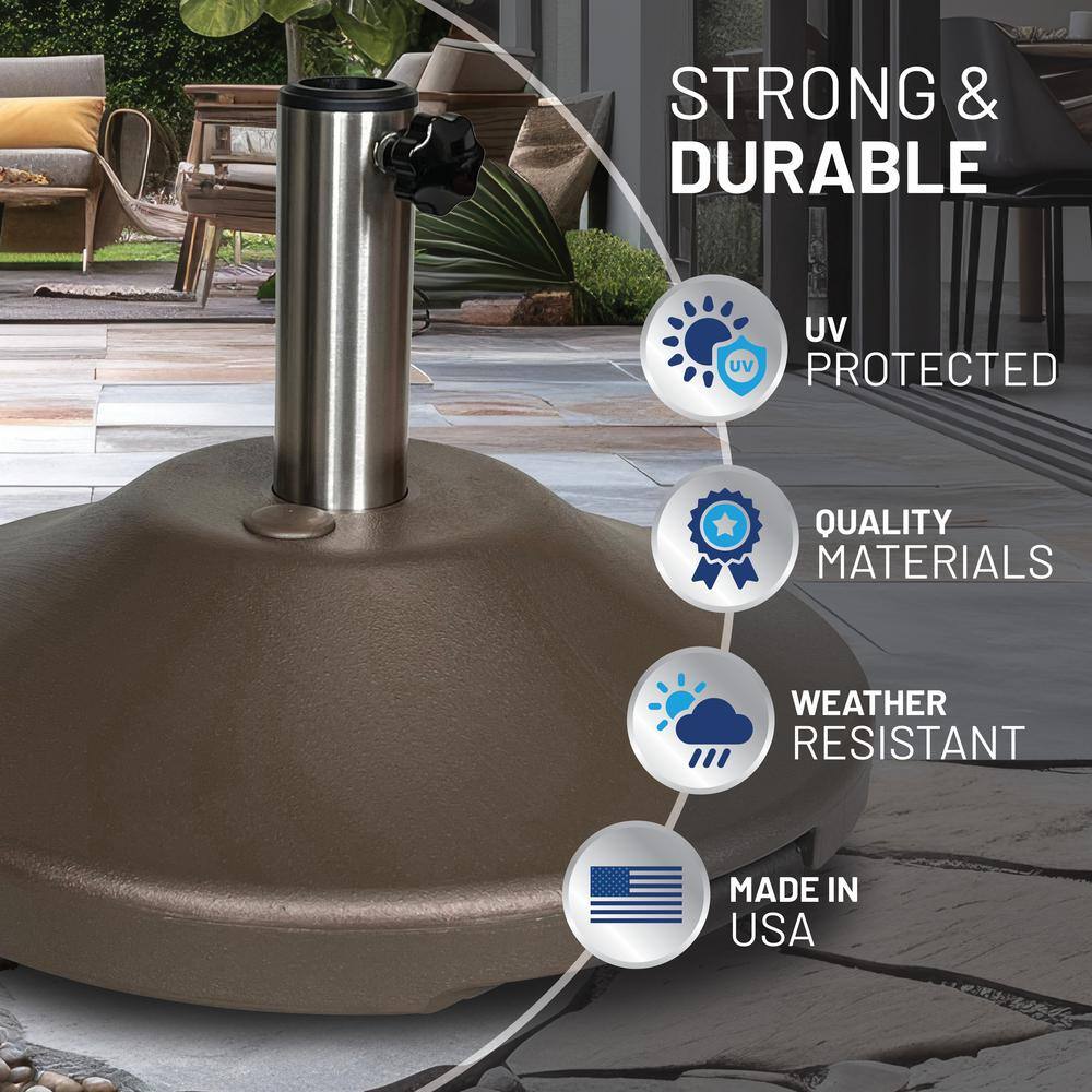 Bronze Concrete Wheeled Patio Umbrella Base with Stainless Steel Stem
