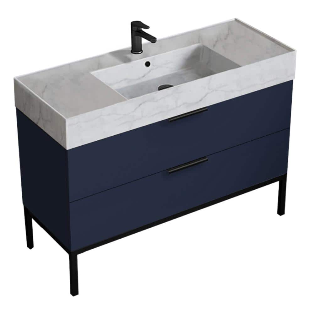 Derin 47.64 in. W x 18.11 in. D x 34.65 in. H Floor Standing Bath Vanity in Navy Blue with Ceramic Marble Design Top price history on PriceWatchPro