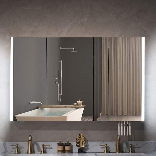 48 in. W x 30 in. H Rectangular Aluminum Surface-Mount Bathroom Medicine Cabinet with Mirror
