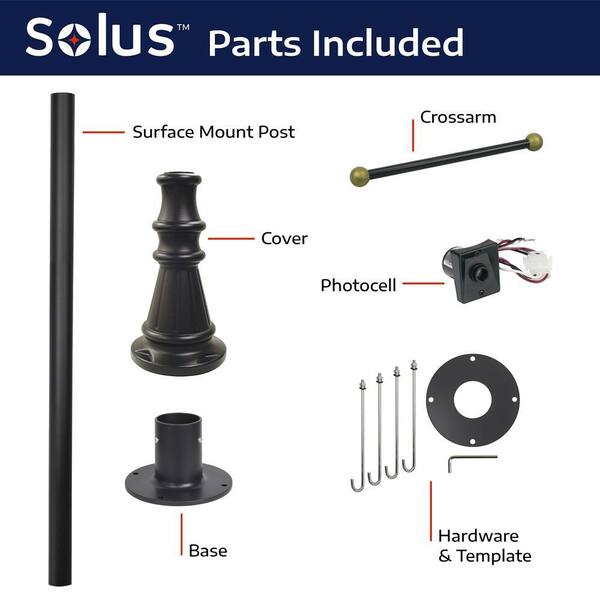 SOLUS 6 ft. Black Outdoor Lamp Post with Cross Arm and Auto Dusk to Dawn  Photocell SM6-320STP-BK - The Home Depot