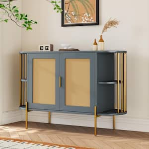 47 in. Drak Gray Specialty Particle Board Console Table with Adjustable Shelf and Curved Open Shelves