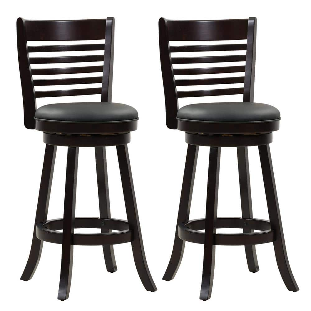 CorLiving Woodgrove 29 in. Wood Swivel Bar Stools with Black Bonded ...