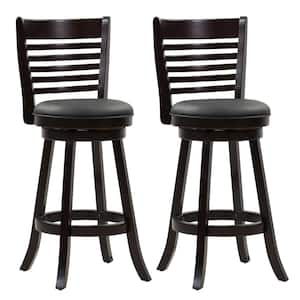 Woodgrove 29 in. Wood Swivel Bar Stools with Black Bonded Leather Seat and 6-Slat Backrest (Set of 2)