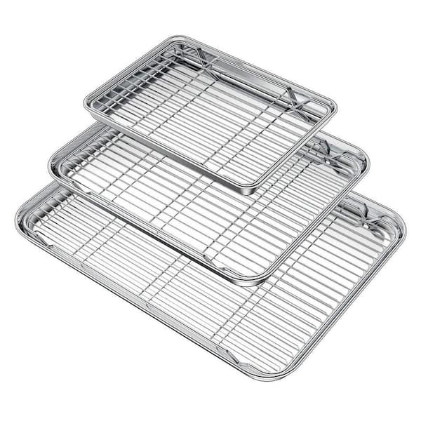 Stainless Steel Baking Sheet with Rack Set (3-Pack) - Large, Medium, Small Pans & Cooling Racks