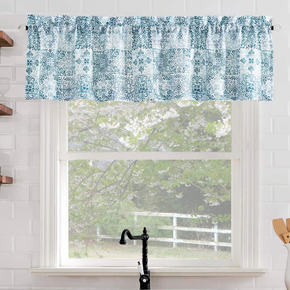 Sun Zero Genoa Mosaic Blue Semi-Sheer 54 in. W x 14 in. L Rod