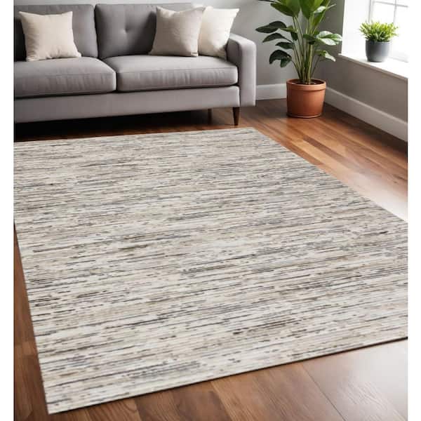 Brown 5 ft. x 8 ft. Woven Striped Rectangle Indoor Area Rug