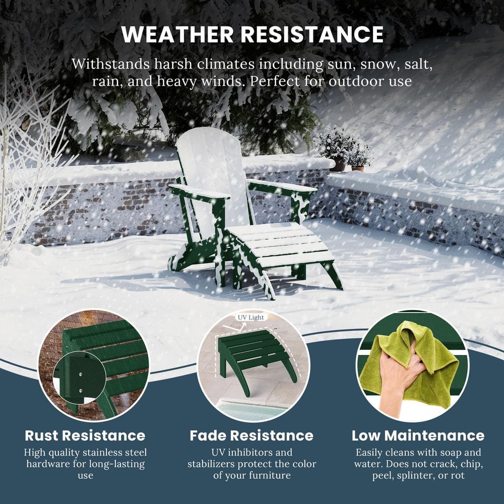 Dark Green HDPE Foldable Curved-Leg Outdoor Ottoman