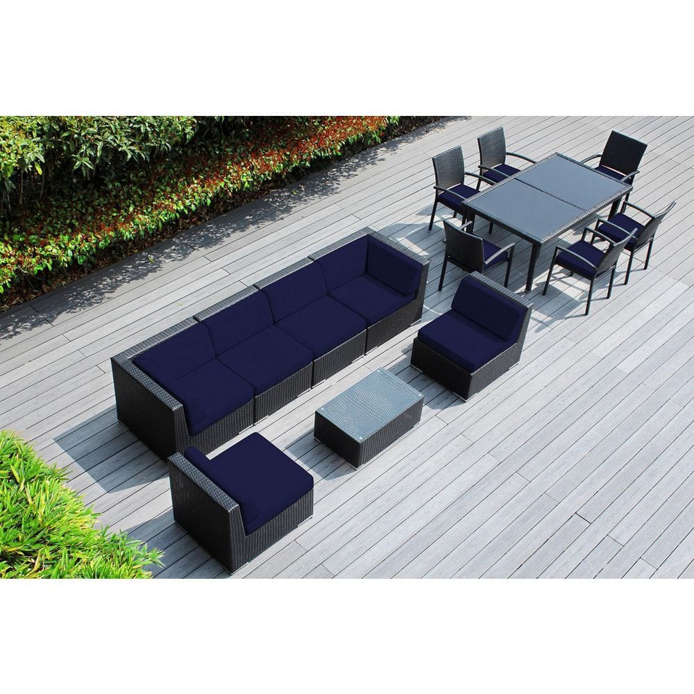 Ohana Black 14-Piece Wicker Patio Conversation Set with Stackable Dining Chairs and Sunbrella Navy Cushions price history on PriceWatchPro