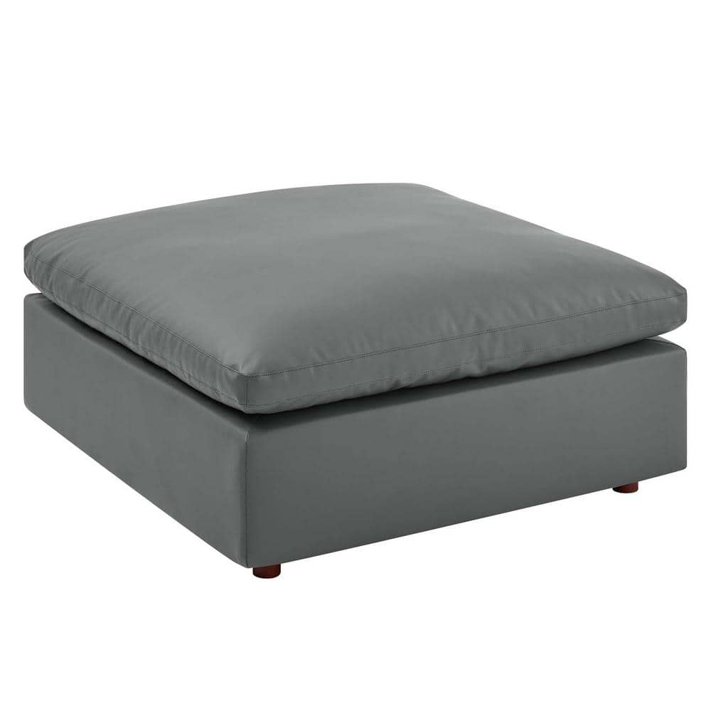 Gray Faux Leather Six-Piece Sectional Sofa with Ottoman