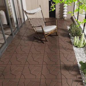 12 in. W x 12 in. L Outdoor Imitation Stone Texture Plastic Interlocking Flooring Deck Tiles (Pack of 44 Tiles) in Brown