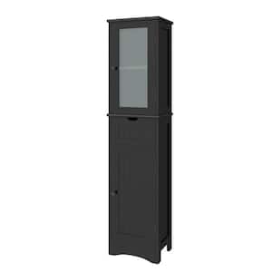 15.5 in. W x 12 in. D x 67 in. H Black Bathroom Tall Freestanding Linen Cabinet Tower with Doors & Drawer
