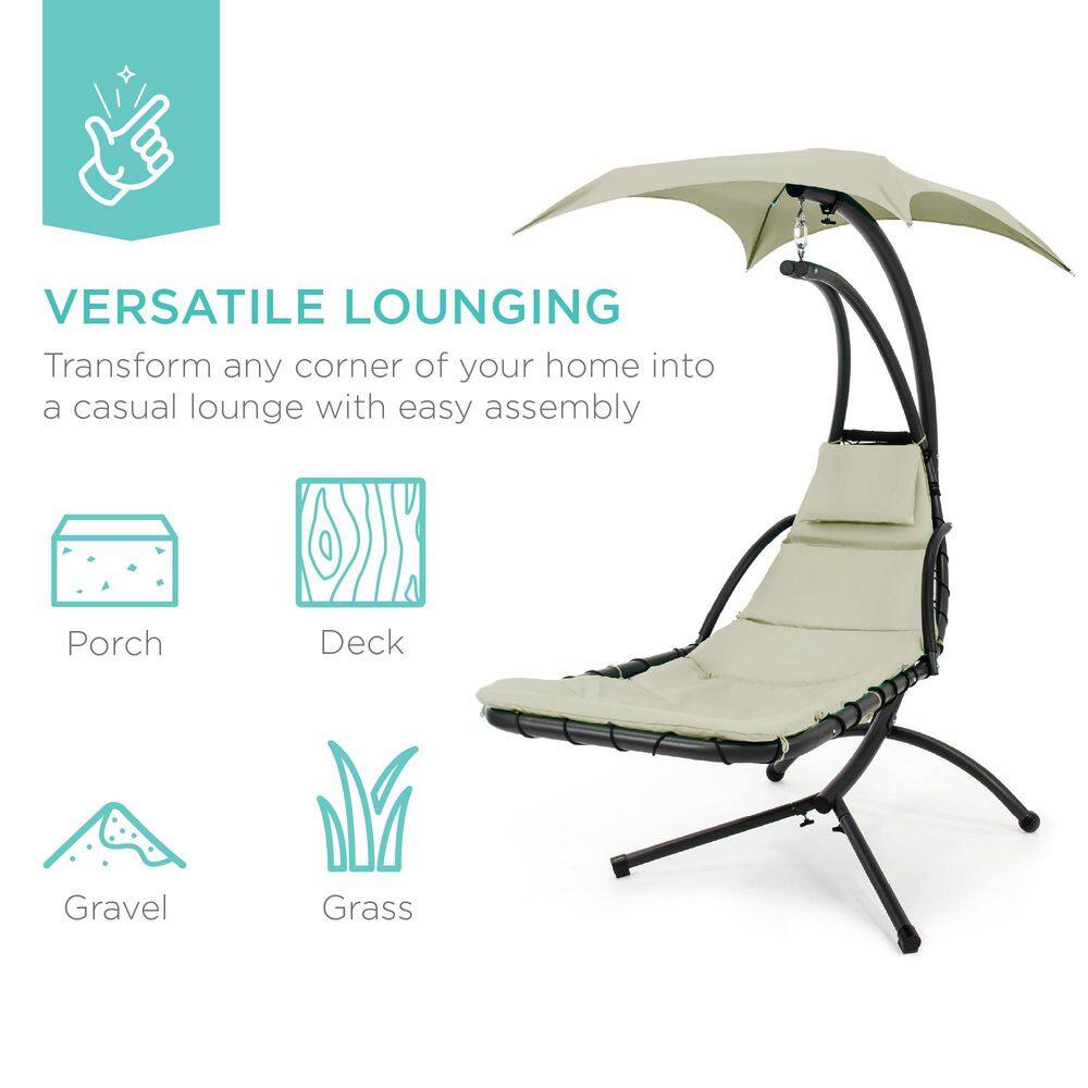 Sage Green Hanging Steel Chaise Lounge Chair with Canopy