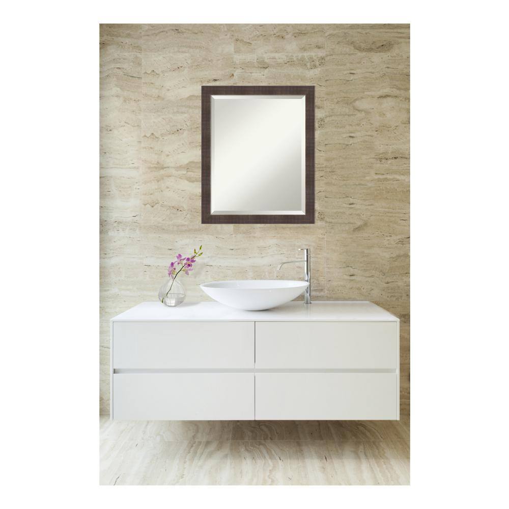 Whiskey Brown Rustic Wood Beveled Bathroom Vanity Mirror