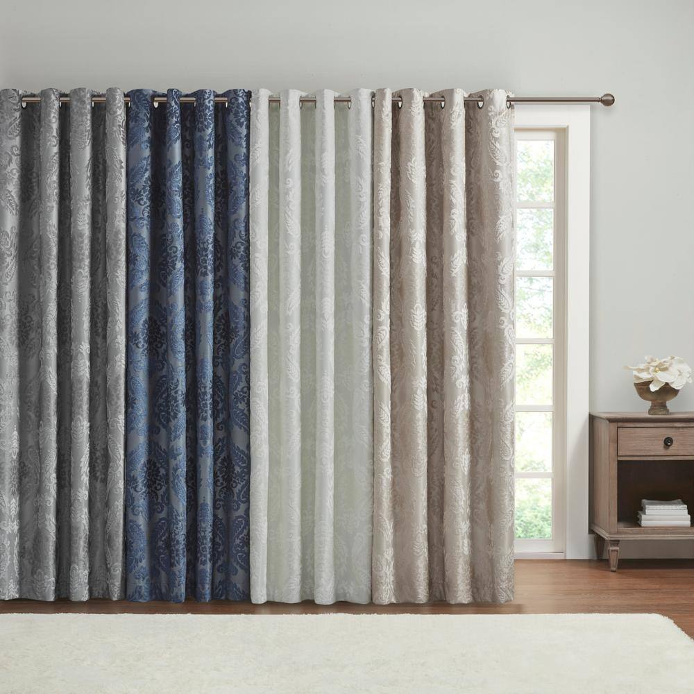 White Jacquard Paisley Blackout Grommet Curtain Panel