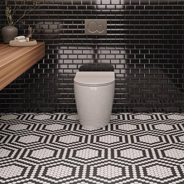 Le Cafe Black 2 in. x 4 in. Rectangle Gloss Porcelain Mosaic Tile (9.25 sq. ft./Case)