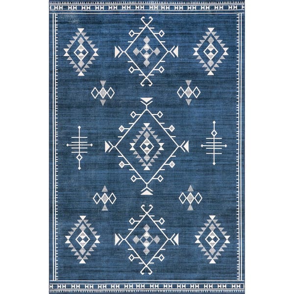 nuLOOM Evalyn Machine Washable Southwestern Motif Navy 8 ft. x 10 ft. Area Rug