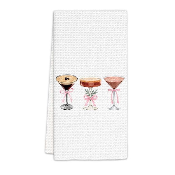 Espresso Martini Bar Themed Polyester Kitchen Dish Towels Coquette Pink Bow Design 16 x 24 in. Decorative