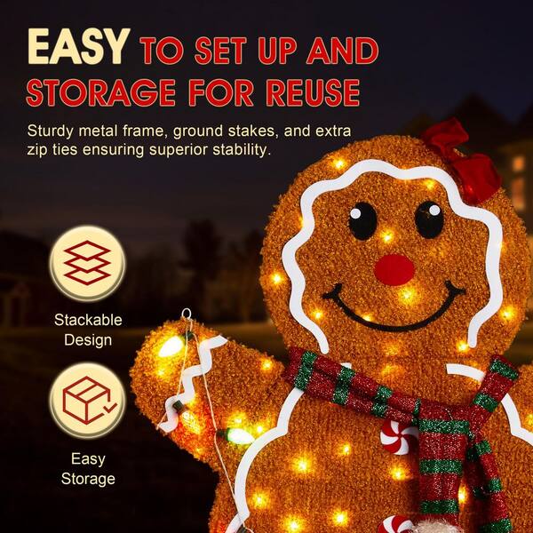 Glitzhome 38.25 in. Lighted Christmas 2D Fabric Gingerbread Family