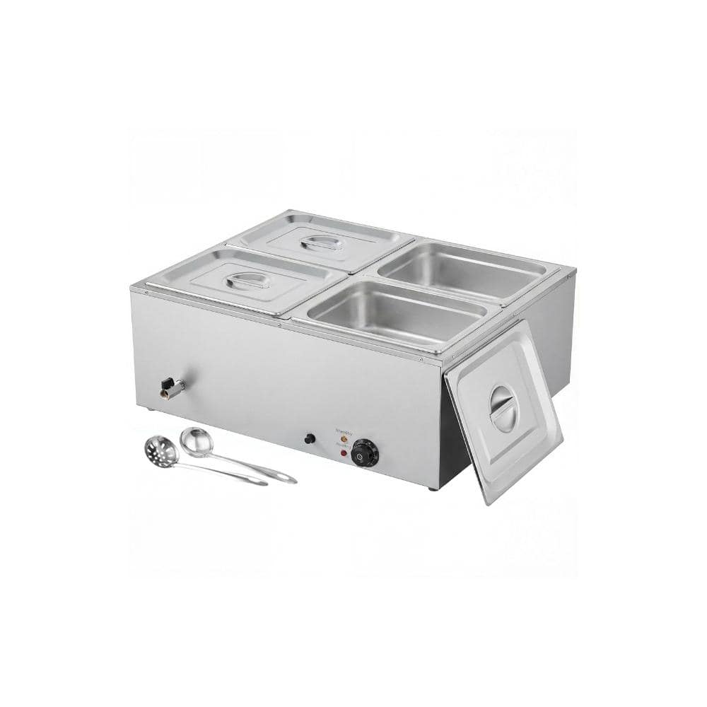 1500W Electric Steam Food Warmer 4-Pan Stainless Steel Countertop Bain Marie with Lids Soup and Perforated Ladles price history on PriceWatchPro