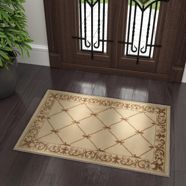 Sensation Ivory 2 ft. x 3 ft. Scatter Border Polypropylene Area Rug